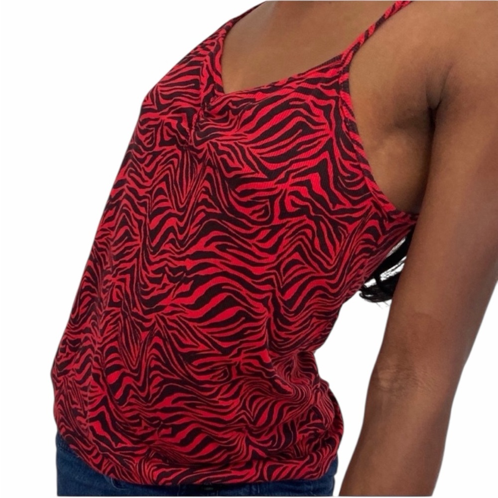 10/$25🦋 Vintage Y2K No Boundaries Red & Black Zebra Print Ribbed Camisole - XL - Picture 3 of 14